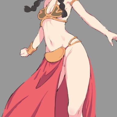 armlet, belly, belly dancer, belly dancer outfit, black hair, blue eyes, boots, bracelet, cleavage, cosplay, crossover, crossover cosplay, dancer, dancer outfit, dragon ball