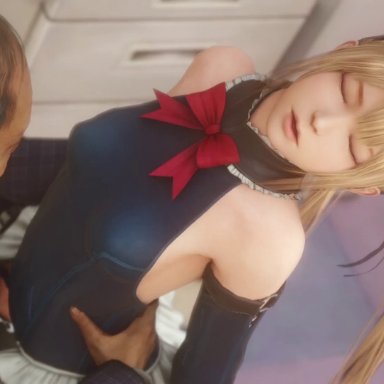 1girls, 1male, 3d, age difference, animated, big ass, blonde hair, bouncing breasts, creampie, cum in pussy, cum inside, dead or alive, dead or alive 6, eyes closed, hip grab