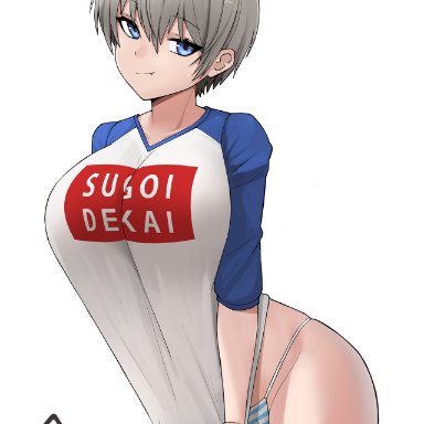 1girls, big breasts, blue eyes, donburikazoku, female, female only, grey hair, large breasts, pale skin, pale-skinned female, panties, shirt, short hair, solo, thighs