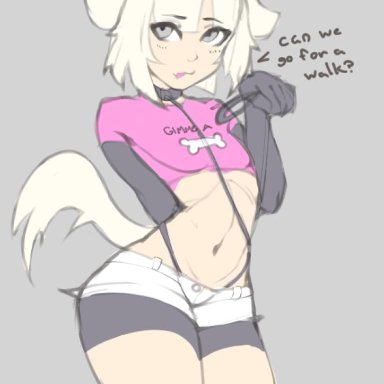 1boy, animal ears, crop top, english text, femboy, girly, male, male only, nelody, shorts, solo, tail, text, trap
