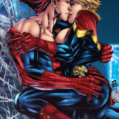 1boy, 1boy1girl, 1girls, adult, adults, areola, areolae, ass, ass grab, big breasts, butt, butt grab, captain marvel, carol danvers, clothed female