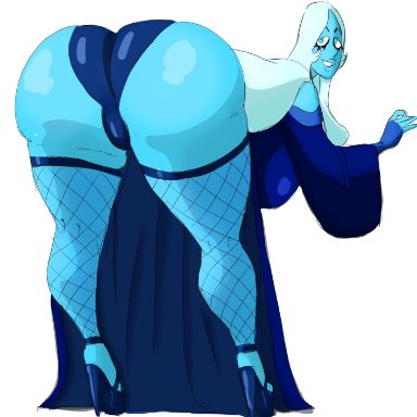 1girls, ass, big ass, big breasts, blue diamond (steven universe), blue eyes, blue skin, bottom heavy, colored, eye contact, fat ass, female, gem (species), giant, guillion