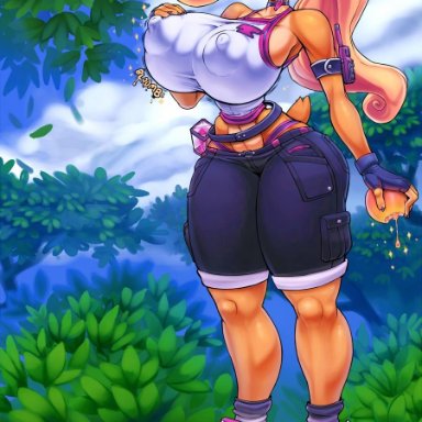 1girls, 2020, accessory, activision, anthro, bandicoot, big breasts, blonde hair, breast expansion, breast growth, breasts, clothed, clothing, coco bandicoot, crash (series)