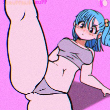 alternate version available, animated, belly, blue hair, bulma briefs, cameltoe, dragon ball, dragon ball z, legs, panties, scruffmuhgruff, shounen jump, thighs