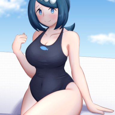 big breasts, female, female focus, kiteman (artist), lana's mother (pokemon), long hair, mature female, milf, nintendo, nipples, pokemon, pokemon sm, solo, solo female, solo focus