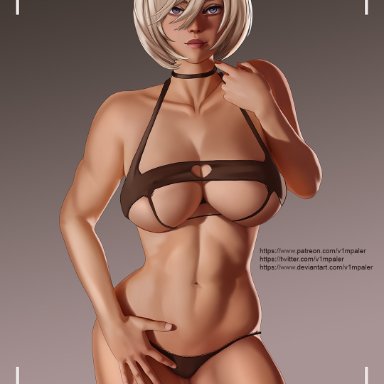 1girls, big breasts, breasts, cleavage, clothed female, female, female focus, female only, female protagonist, large breasts, nier, nier: automata, short hair, solo, solo female