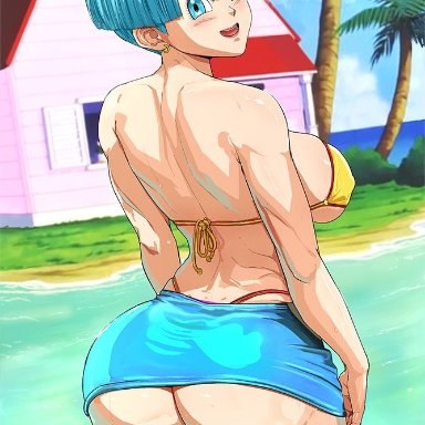 1girls, ass, big ass, big breasts, breasts, bulma briefs, dragon ball, dragon ball z, female, female only, krabby (artist), large breasts, looking at viewer, looking back, solo