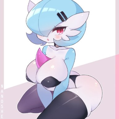 1girls, anthro, anthrofied, artist name, ass, big ass, big breasts, black thighhighs, black thong, dr. voir, gardevoir, glasses, huge breasts, huge thighs, kureamajo