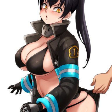 big breasts, clothed female, female, female focus, female only, fire force, jmg, kotatsu tamaki, male, male/female, solo, solo female, solo focus