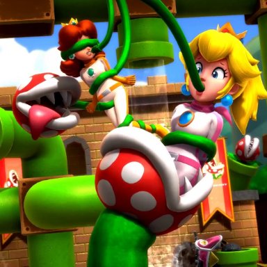 3d, 60fps, animated, blindfold, blonde hair, blue eyes, bondage, freckles, mario kart, mario kart 8, onmodel3d, oral, piranha plant, princess daisy, princess peach