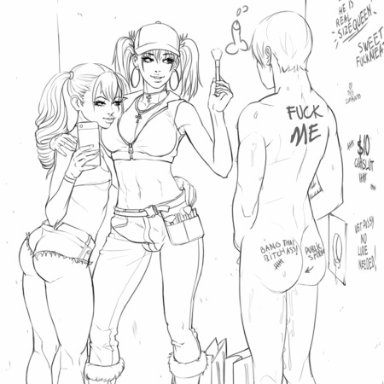 1futa, 2boys, animated, applying lipstick, applying makeup, black and white, bulge, cap, cellphone, collar, corset, crossdressing, dmitrys, emily (dmitrys), erik (dmitrys)