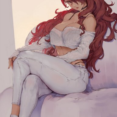 adult, atlus, big ass, big breasts, cleavage, clothed female, cutesexyrobutts, female, female focus, female only, hair over one eye, mitsuru kirijo, nipples, nipples visible through clothing, persona