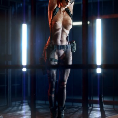 1girls, 3d, areolae, autodesk maya, bondage, female, female only, femsub, looking at viewer, metal gear solid, metal gear solid v, nipples, pussy, quiet (metal gear), restrained