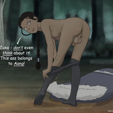 1futa, anaxus, angry, annoyed, areolae, ass, avatar the last airbender, backsack, balls, bent over, breasts, brown eyes, brown hair, confused, dark skin
