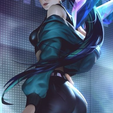 ass, ass focus, back view, black hair, kai'sa, league of legends, raikoart, tagme