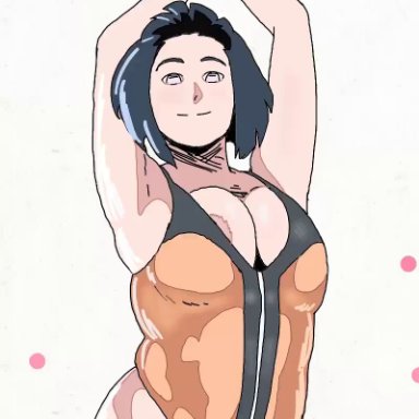 1girls, animated, areola slip, areolae, armpits, arms behind head, arms up, ass, bbw, big breasts, black panties, blue hair, bob cut, boruto: naruto next generations, bouncing breasts