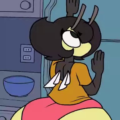 1girl, 1girls, 2019, animated, antennae, anthro, anthropod, ass, ass jiggle, bee, bee girl, big ass, black hair, bouncing ass, cereal