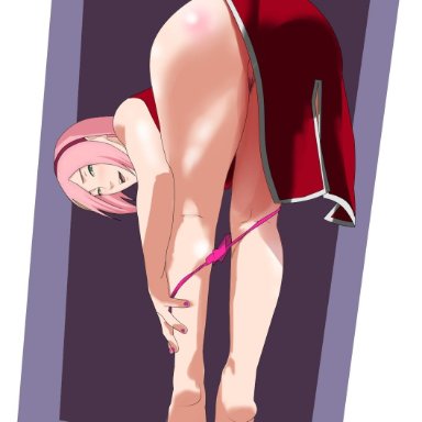 ass, barefoot, bent over, boruto: naruto next generations, dress, feet, green eyes, hairband, hairy, hairy pussy, hell904, nail polish, naruto, naruto (series), panties