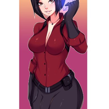 1futa, ada wong, breasts, bulge, cleavage, clothed, clothing, cowboy shot, dickgirl, fiveish, fully clothed, futa only, futanari, human, looking at viewer