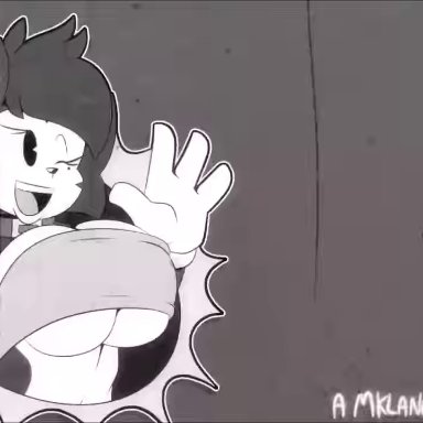 animated, anthro, blinki the wolf, bodily fluids, breasts, canid, canine, canis, cleavage, clothed, clothed sex, clothing, cum, fellatio, female
