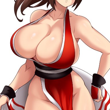 1girls, big breasts, breasts, cleavage, fatal fury, female, female only, jmg, king of fighters, large breasts, looking at viewer, mai shiranui, snk, solo, thick thighs