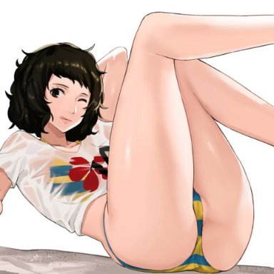 [email protected], 1girls, ass, atlus, brown hair, legs up, licking lips, persona, persona 5, sadayo kawakami, solo, thick thighs