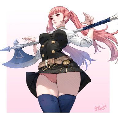 1girl, 1girls, artist name, axe, bangs, battle axe, belt, big breasts, breasts, clothed female, female, female focus, female only, fingernails, fire emblem