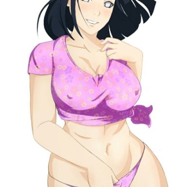 1girls, big breasts, bikini, bikini bottom, blush, bob cut, boruto: naruto next generations, breasts, cleavage, erect nipples, erect nipples under clothes, female, female only, heart, hyuuga hinata