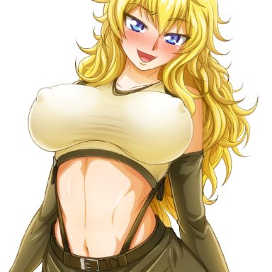 big breasts, camwooo, clothed female, female, female focus, female only, long hair, nipples, nipples visible through clothing, rwby, solo, solo female, solo focus, tifa lockhart (cosplay), yang xiao long