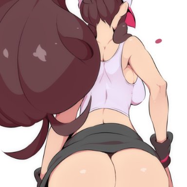 1girls, ass, ass focus, black panties, black underwear, brown hair, curvy, cutoffs, denim, female, from behind, hand on hip, hat, high resolution, hilda (pokemon)