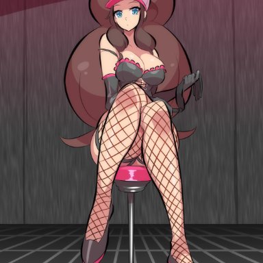 1girls, alternate costume, animal ears, blush, breasts, brown eyes, brown hair, bunny ears, bunnysuit, curvy, female, female only, female protagonist, female solo, high heels