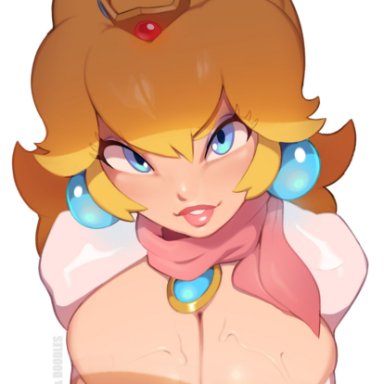 1girls, big breasts, blonde hair, breasts, cleavage, combos-n-doodles, female, female only, large breasts, looking at viewer, nintendo, princess peach, solo, super mario bros.