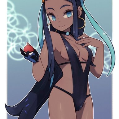 1girls, breasts, dark skin, dark-skinned female, female, game freak, lamb-oic029, nessa (pokemon), nintendo, pokemon, pokemon ss, swimsuit, tagme