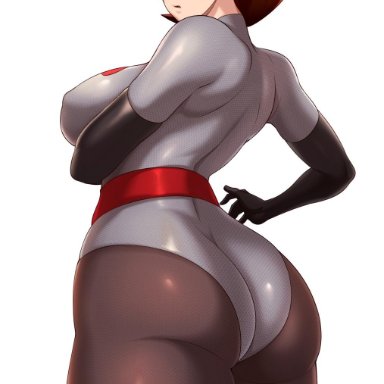 1girls, ass, bodysuit, breasts, cleavage, disney, female, female only, helen parr, jmg, looking at viewer, looking back, pixar, solo, the incredibles