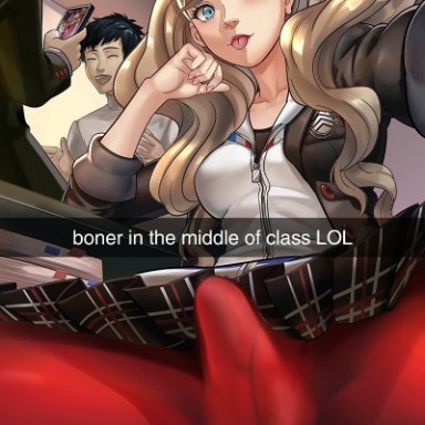 ann takamaki, atlus, big breasts, bulge, chunk (editor), crotch seam, edit, edited, female, futanari, jiro-knightraider, male/female, persona, persona 5, short hair