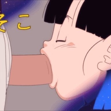 1boy, 1girls, animated, candykid, closed eyes, dragon ball, dragon ball gt, fellatio, female, pan (dragon ball), side view, thick penis, zanjivision