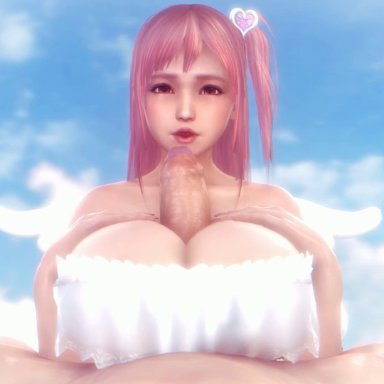 1boy, 1girls, 3d, animated, asian, asian female, between breasts, big breasts, big penis, breasts, bwc, cleavage, dead or alive, erection, fellatio