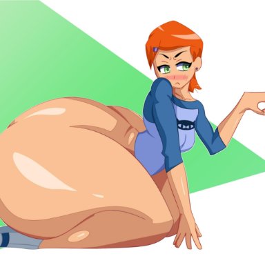 1girls, ass, ben 10, big ass, blush, bottom heavy, earrings, green eyes, gwen tennyson, huge ass, huge thighs, hyper ass, large ass, massive ass, orange hair