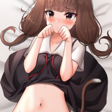 bangs, blush, brown eyes, brown hair, cat ears, iino miko, kaguya-sama wa kokurasetai ~tensai-tachi no renai zunousen~, long hair, panties, school uniform, sunhyun