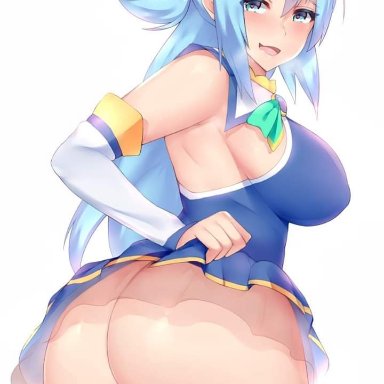 aqua (konosuba), big breasts, clothed female, female, female focus, female only, kono subarashii sekai ni shukufuku wo!, long hair, nipples, nipples visible through clothing, solo, solo female, solo focus