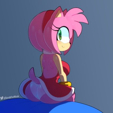 1girls, amy rose, anthro, ass, big ass, big breasts, breasts, female, female only, furry, large breasts, looking at viewer, looking back, solo, somescrub