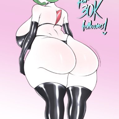 1girls, anthro, anthrofied, ass, big ass, big breasts, elbow gloves, female, gardevoir, gloves, green hair, huge ass, humanoid, large breasts, latex