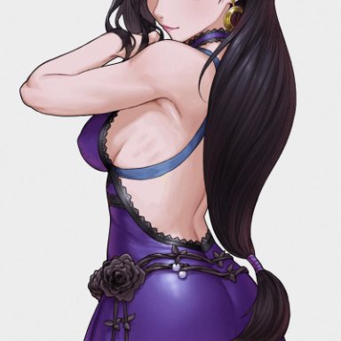 1girls, 2d, ass, big ass, black hair, cheshirrr, dress, female, female only, final fantasy, final fantasy vii, hair tie, highres, large breasts, long hair