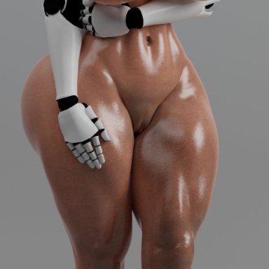 1girls, 3d, areolae, big ass, big breasts, big thighs, bionic arm, boots, breasts, brown nipples, brown skin, bubble butt, curvaceous, curves, curvy