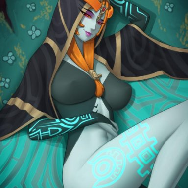 1girls, ass, big breasts, breasts, cleavage, deilan12, female, female only, large breasts, looking at viewer, midna, nintendo, solo, the legend of zelda, twili