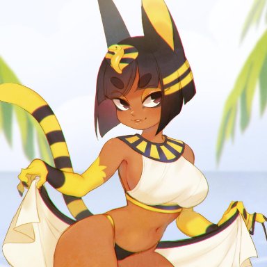 1girl, 1girls, animal crossing, ankha, artist name, artist signature, belly button, bellybutton, cat ears, cat girl, cat tail, claws, egyptian, female, female focus