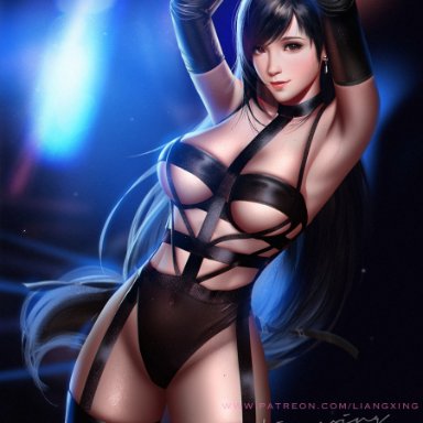 1girls, big breasts, breasts, cleavage, female, female only, final fantasy, final fantasy vii, large breasts, liang xing, lingerie, looking at viewer, solo, stockings, teddy