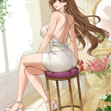 brown hair, heels, kono subarashii sekai ni shukufuku wo!, sendrawz, white dress, white heels, white shoes, wiz (konosuba)