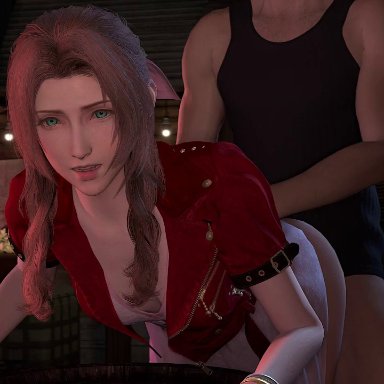 1girl, 1girls, 3d, aerith gainsborough, animated, ass, barely clothed, bra, bracelet, breasts, brown hair, chasingnero, female, final fantasy, final fantasy vii