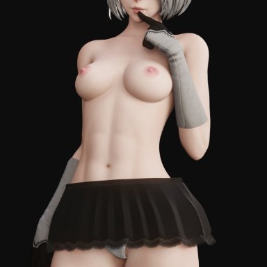 1girl, 1girls, 3d, abs, android, areolae, asian, blender, blue eyes, breasts, cute, female, female only, female protagonist, finger on lip